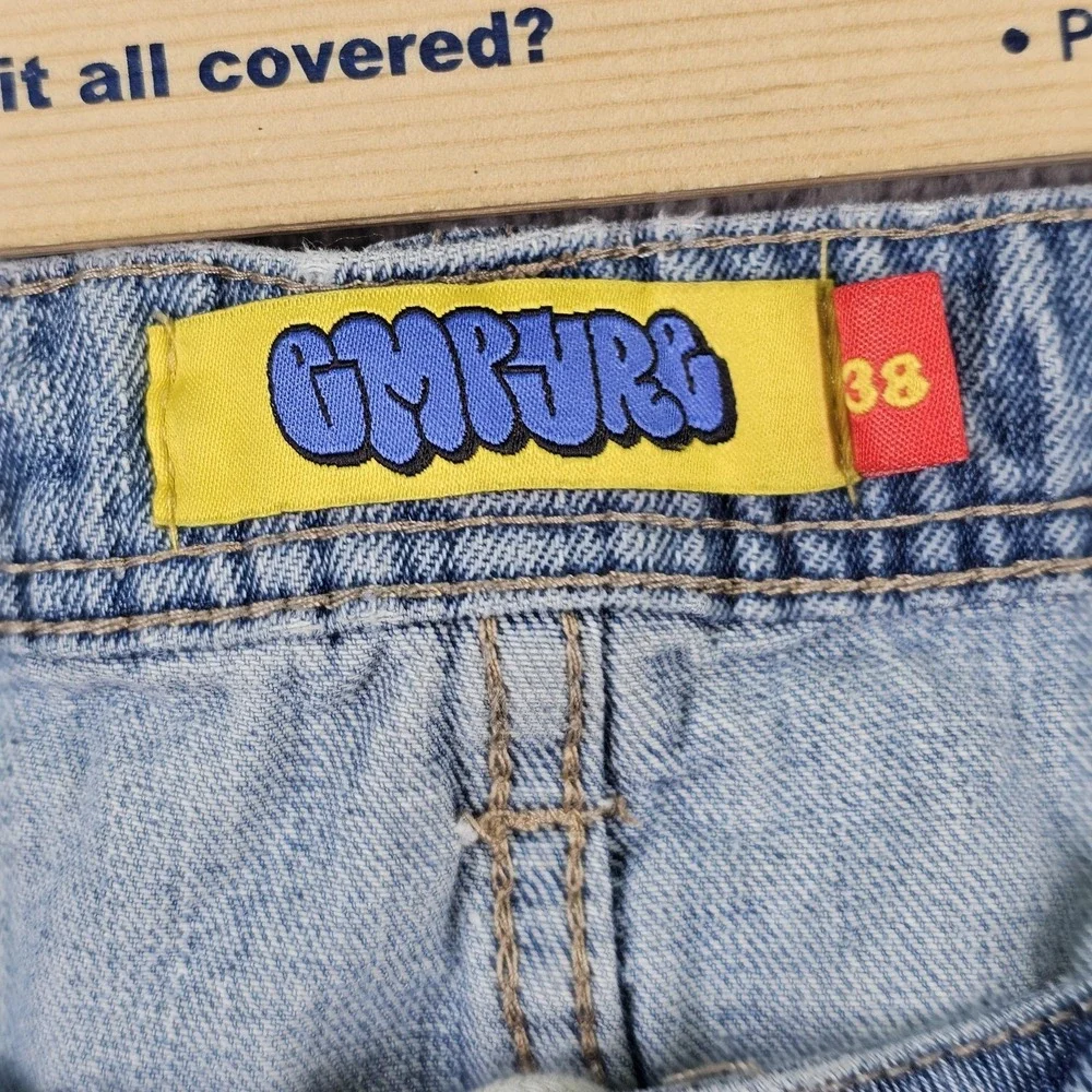 Empyre Denim Shorts Mens 38 Light Wash Relaxed Fit Cartoon Flip Phone Y2K